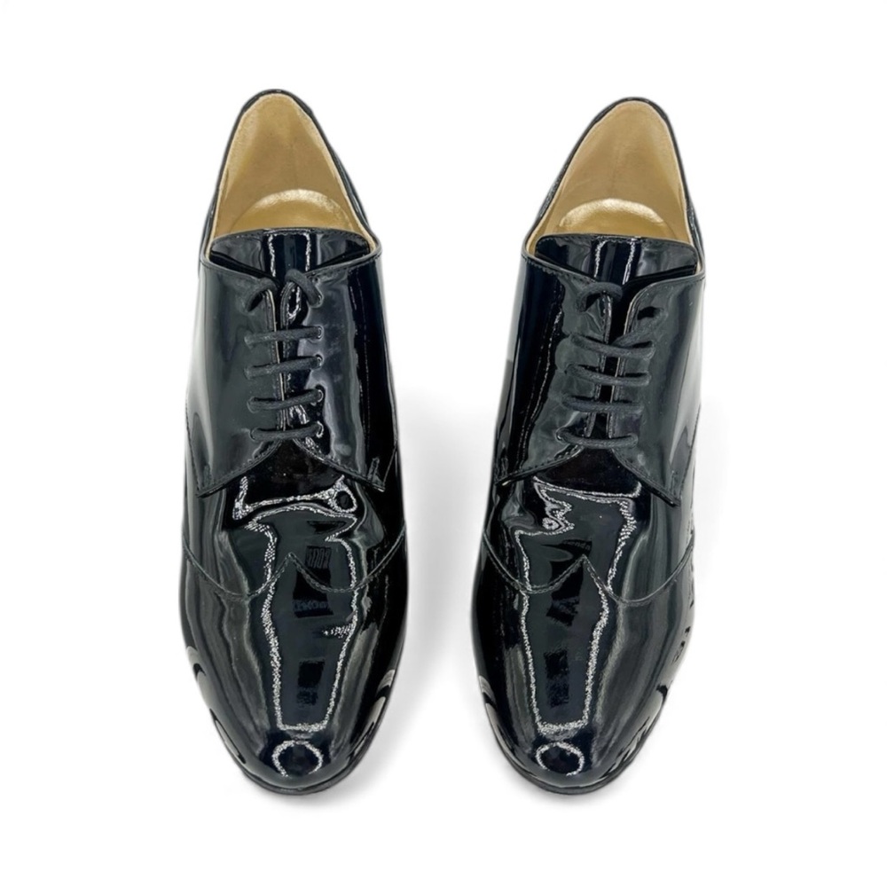 CHANEL Derby Black Patent Leather CC Logo Lace-Up Ankle Boots Size EU37 - Picture 4 of 12